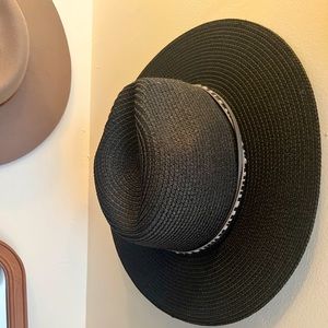 Black wide brim festival boho straw hat